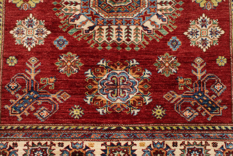 5x5 Red and Ivory Kazak Tribal Rug