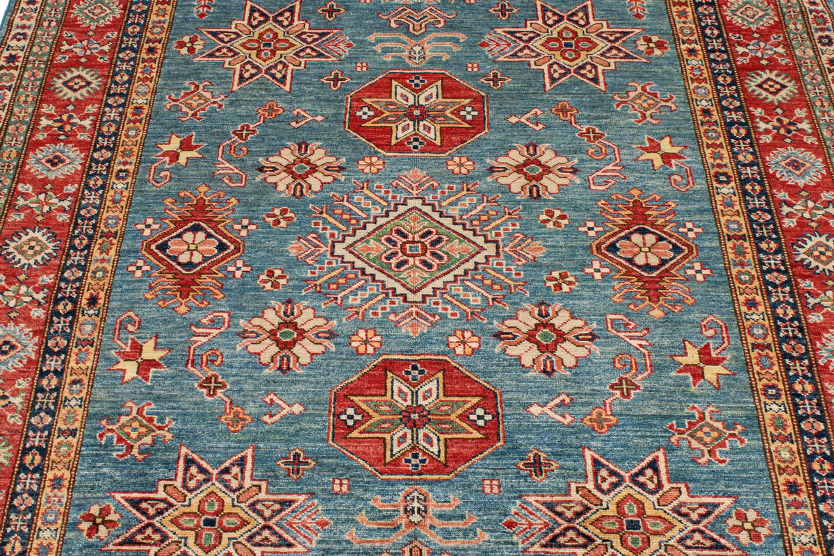 5x7 Blue and Red Kazak Tribal Rug