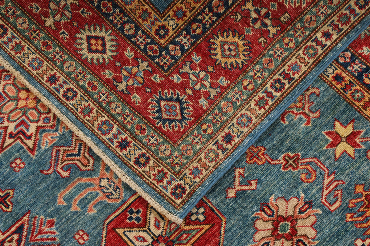 5x7 Blue and Red Kazak Tribal Rug
