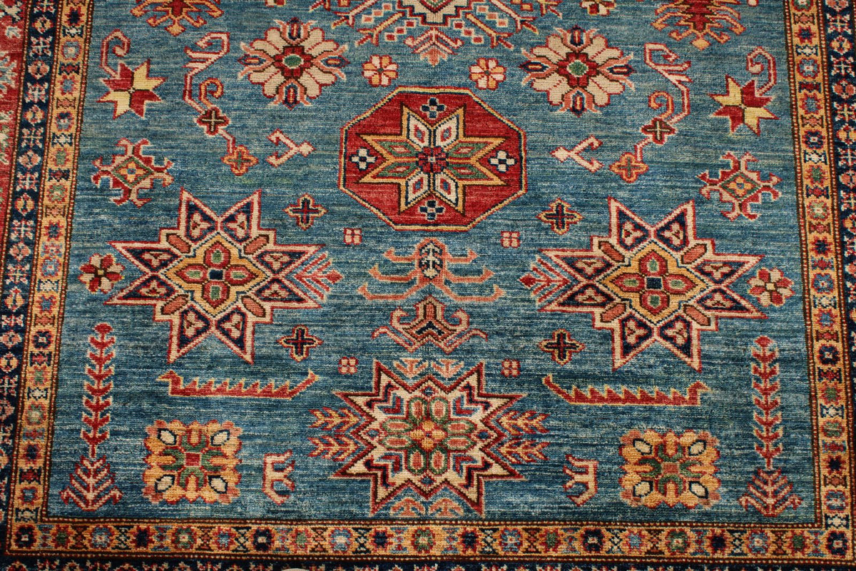 5x7 Blue and Red Kazak Tribal Rug