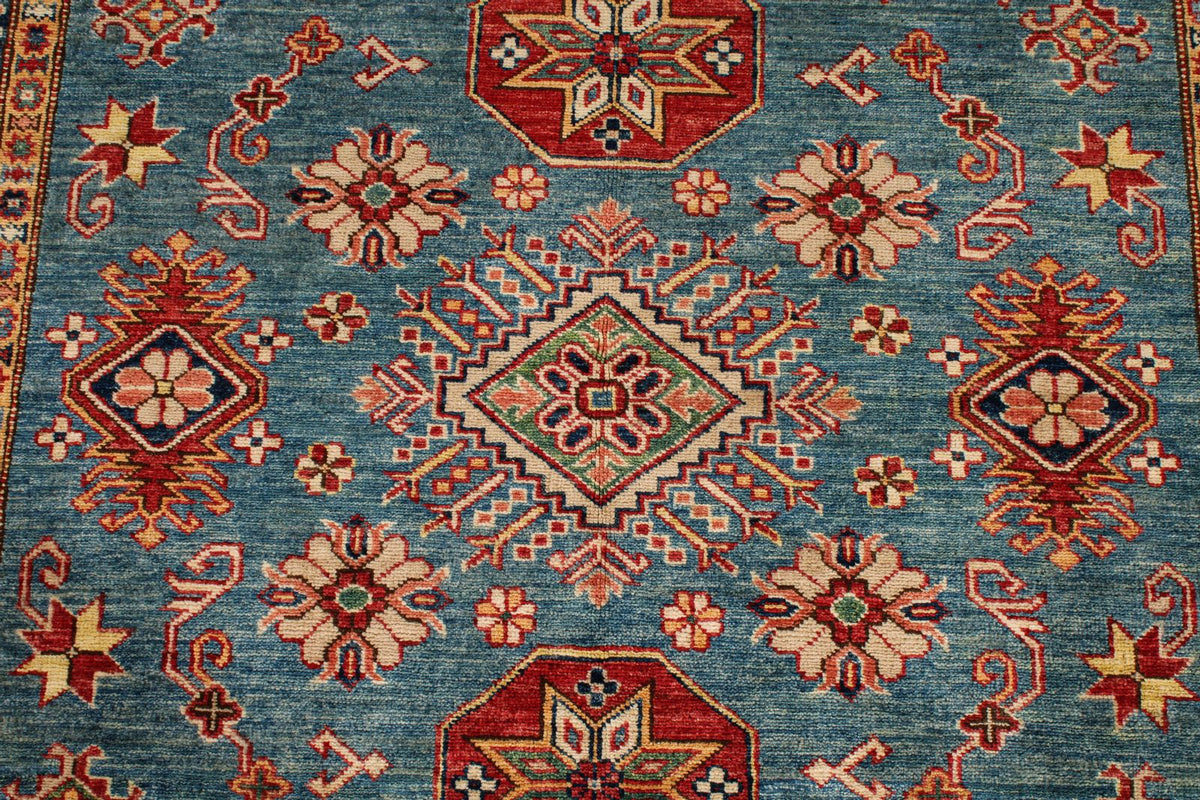 5x7 Blue and Red Kazak Tribal Rug