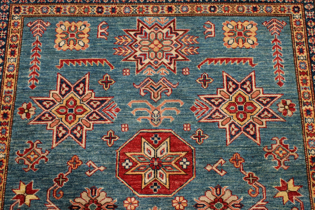 5x7 Blue and Red Kazak Tribal Rug