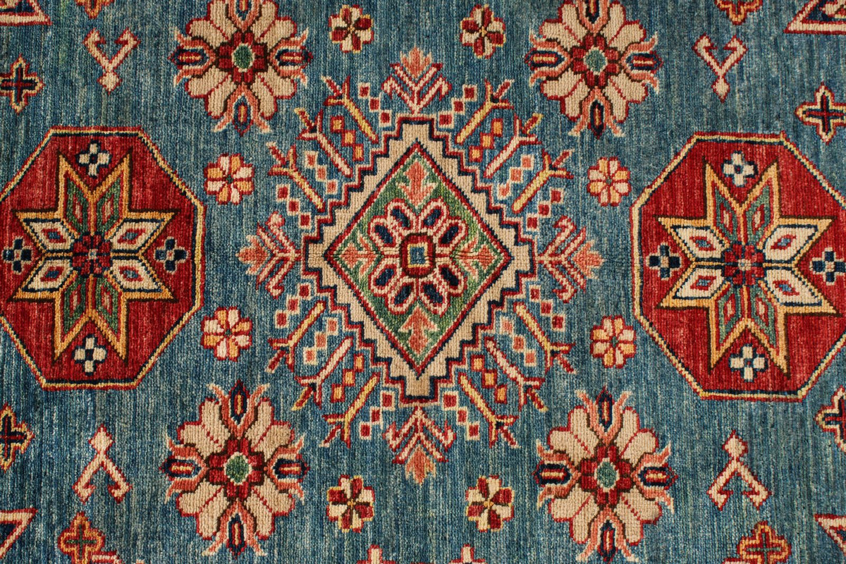 5x7 Blue and Red Kazak Tribal Rug
