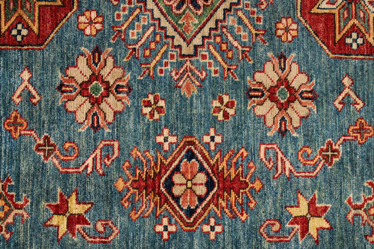 5x7 Blue and Red Kazak Tribal Rug