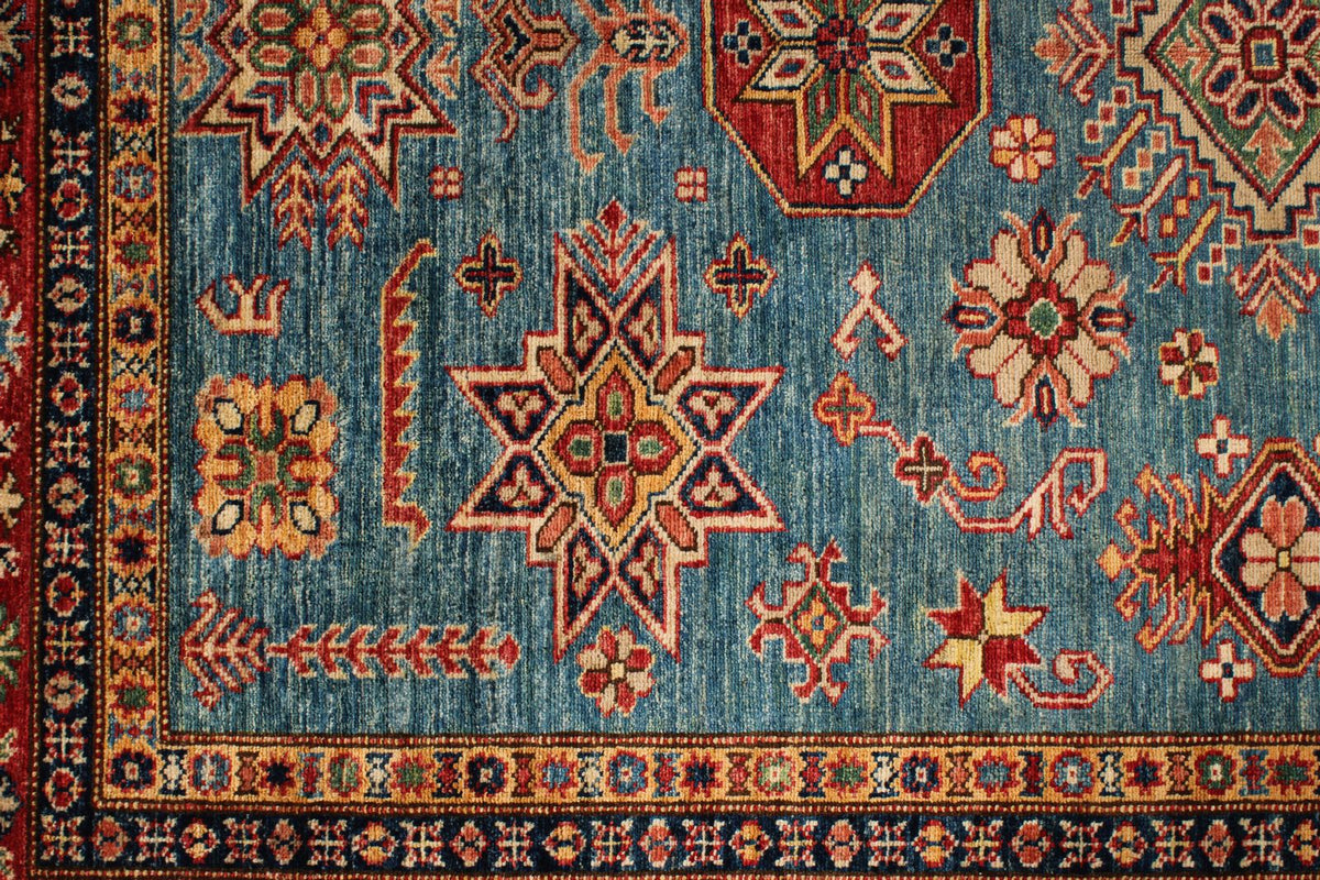 5x7 Blue and Red Kazak Tribal Rug