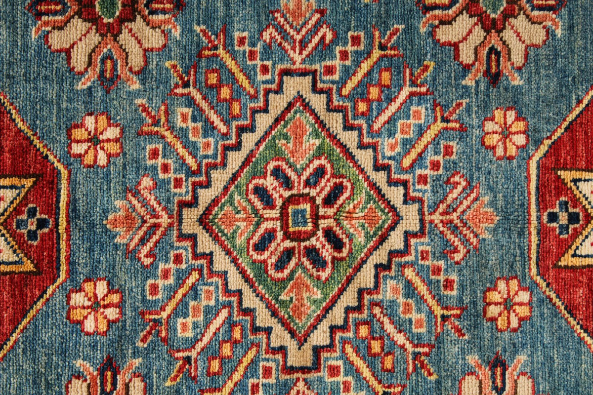 5x7 Blue and Red Kazak Tribal Rug