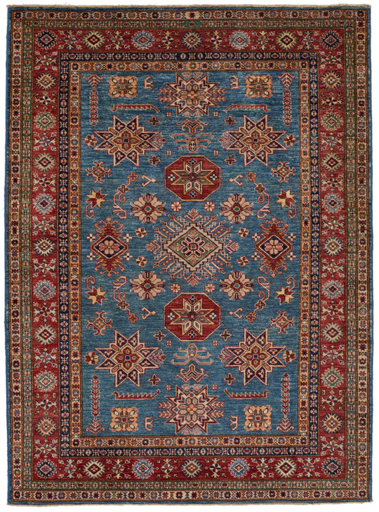 5x7 Blue and Red Kazak Tribal Rug