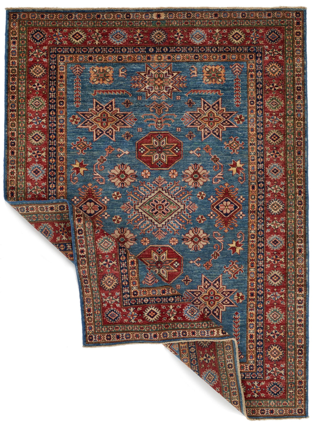 5x7 Blue and Red Kazak Tribal Rug
