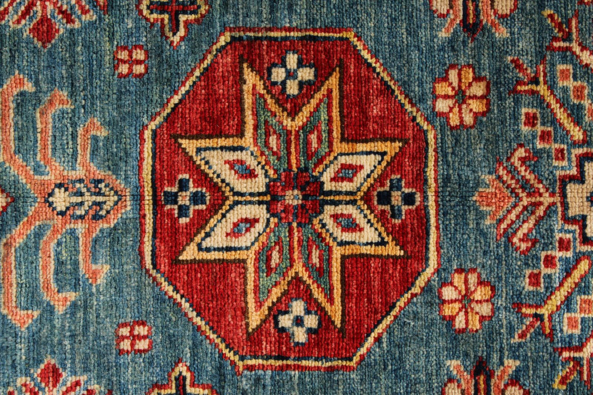 5x7 Blue and Red Kazak Tribal Rug