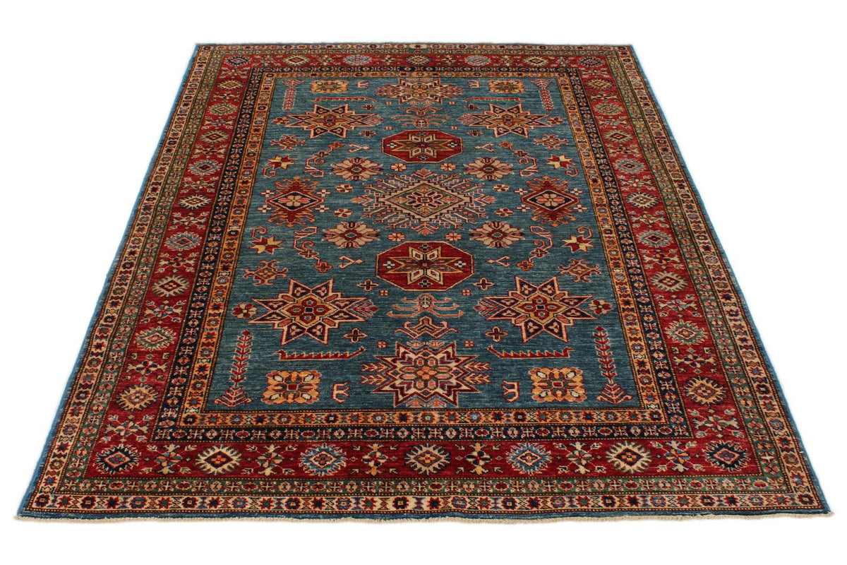 5x7 Blue and Red Kazak Tribal Rug