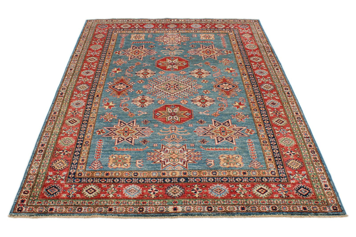 5x7 Blue and Red Kazak Tribal Rug