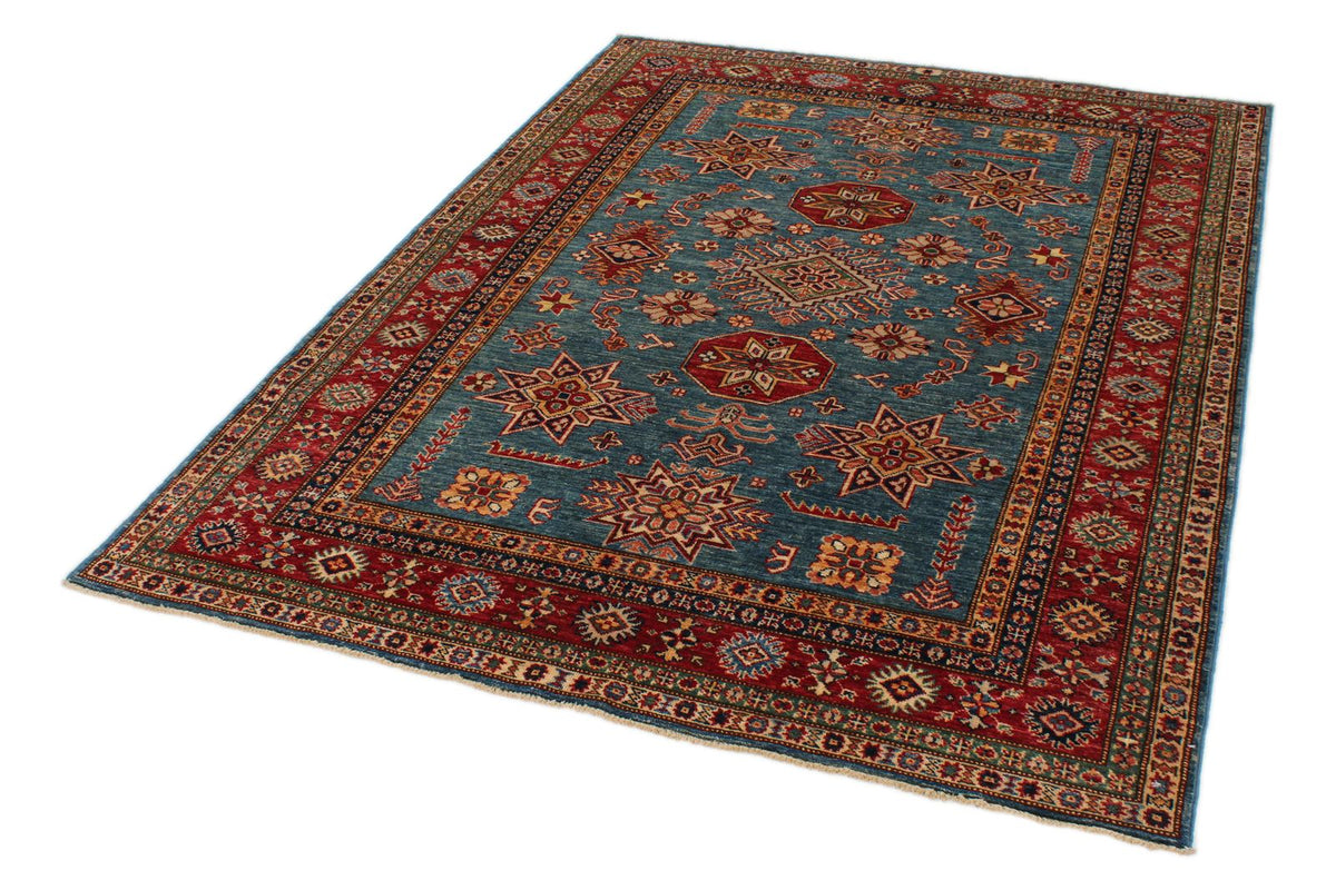 5x7 Blue and Red Kazak Tribal Rug