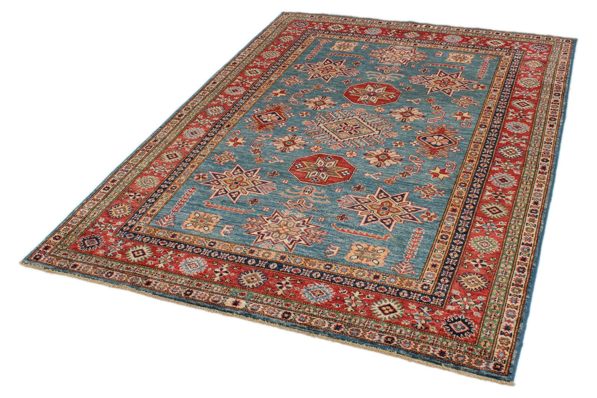 5x7 Blue and Red Kazak Tribal Rug