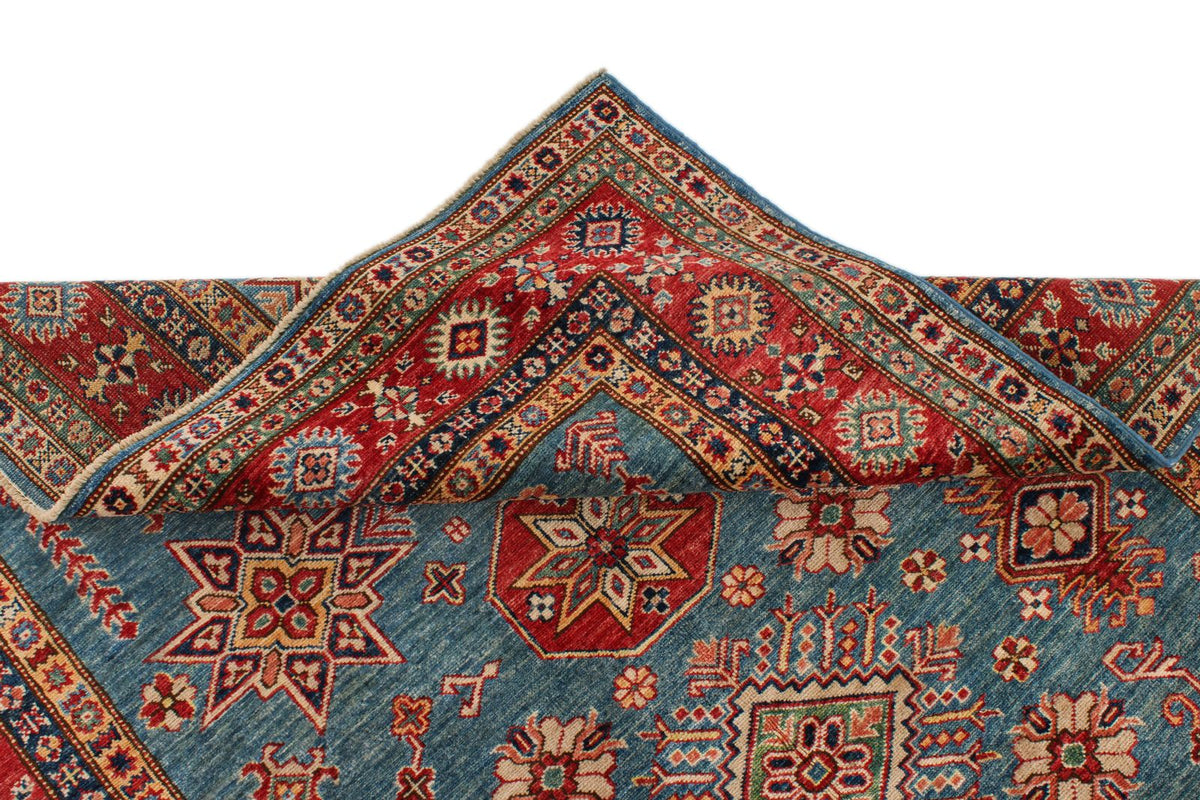 5x7 Blue and Red Kazak Tribal Rug