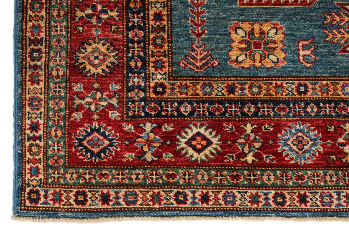 5x7 Blue and Red Kazak Tribal Rug