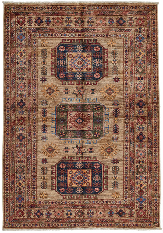 4x6 Brown and Multicolor Kazak Tribal Rug