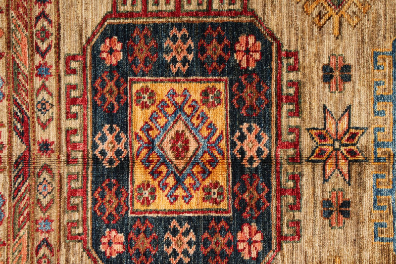 4x6 Brown and Multicolor Kazak Tribal Rug