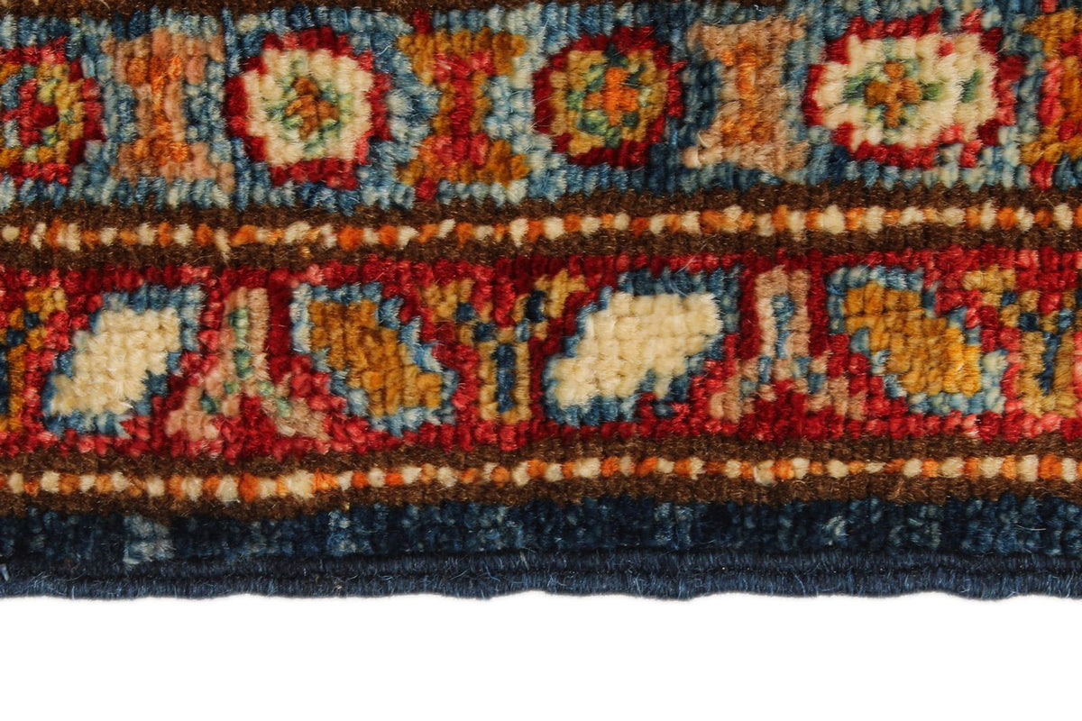 4x6 Navy and Ivory Kazak Tribal Rug