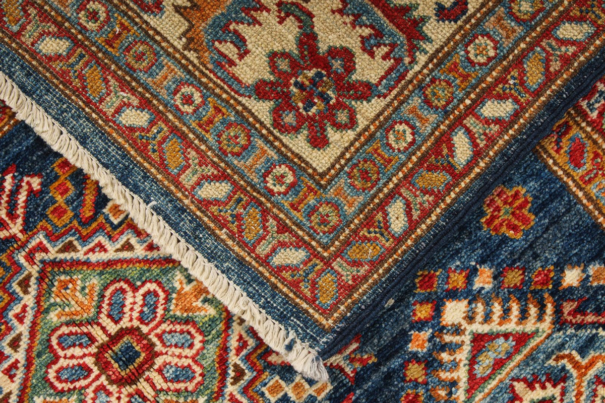 4x6 Navy and Ivory Kazak Tribal Rug
