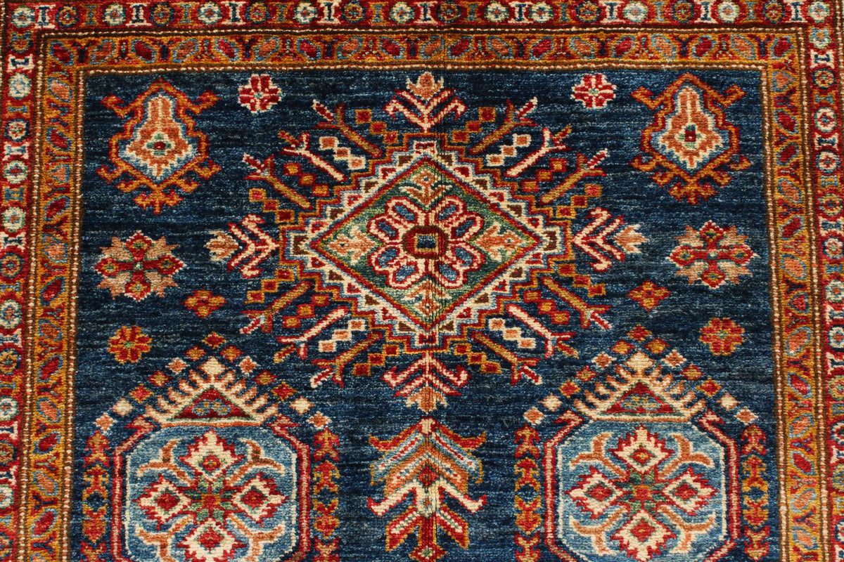 4x6 Navy and Ivory Kazak Tribal Rug
