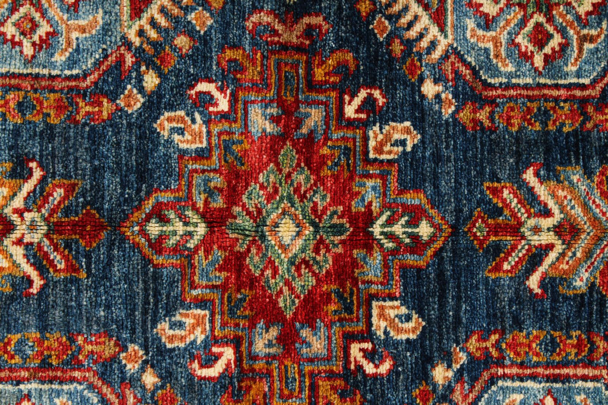 4x6 Navy and Ivory Kazak Tribal Rug