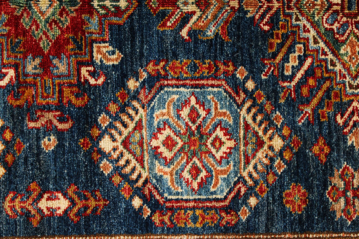 4x6 Navy and Ivory Kazak Tribal Rug