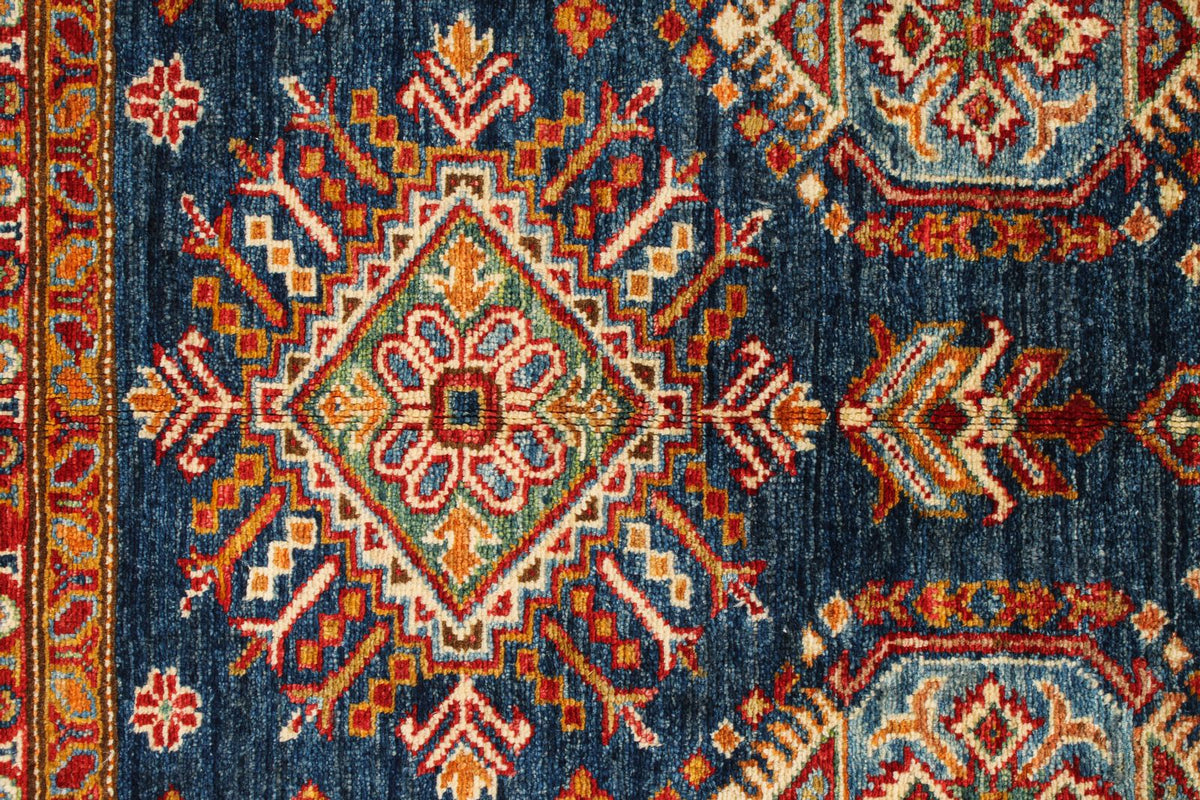 4x6 Navy and Ivory Kazak Tribal Rug
