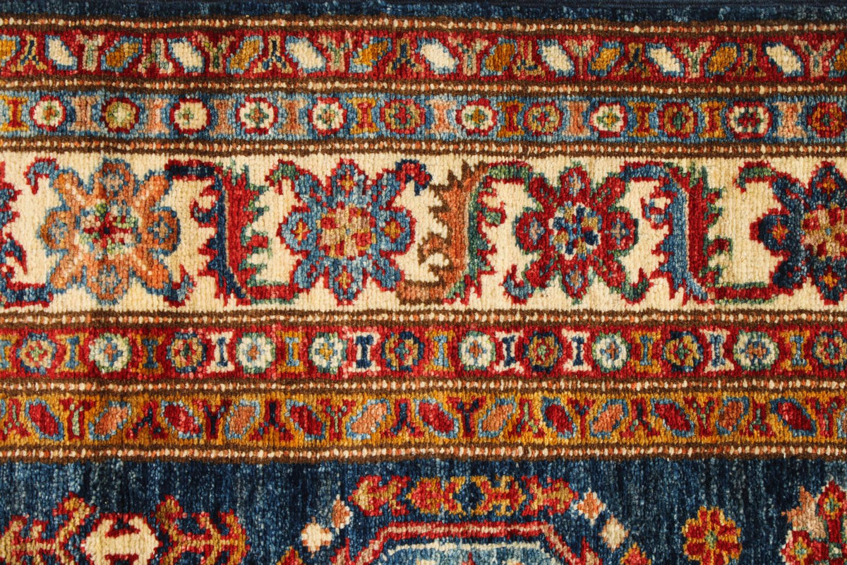 4x6 Navy and Ivory Kazak Tribal Rug
