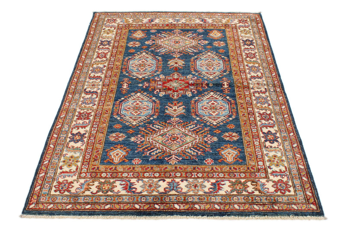 4x6 Navy and Ivory Kazak Tribal Rug