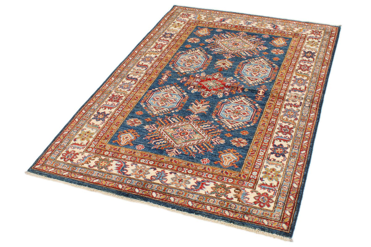 4x6 Navy and Ivory Kazak Tribal Rug