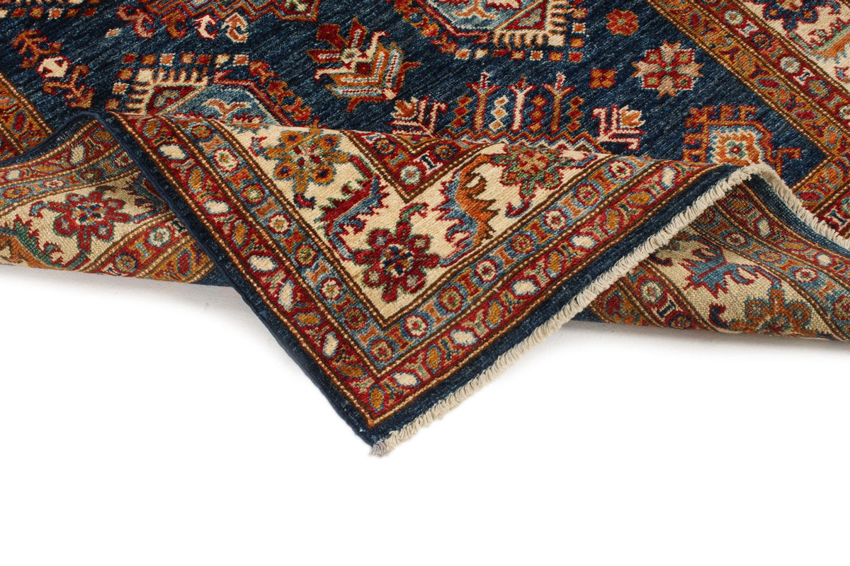 4x6 Navy and Ivory Kazak Tribal Rug