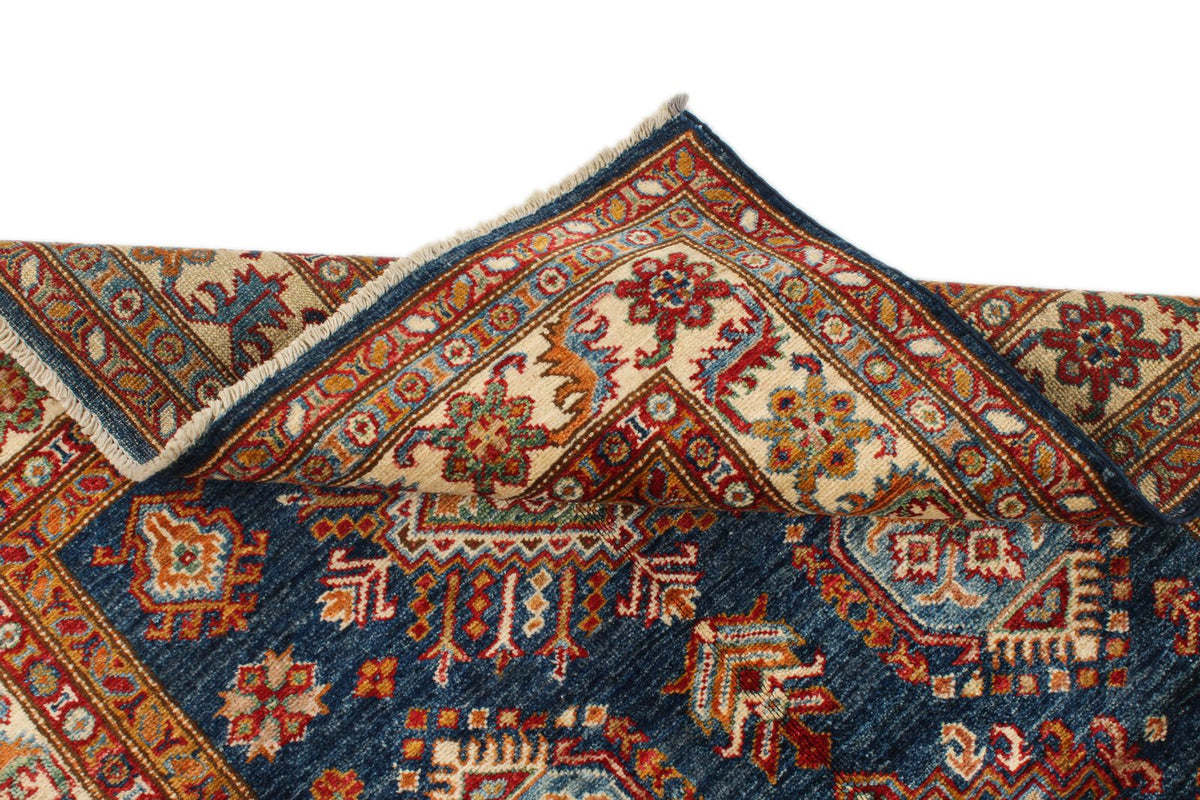 4x6 Navy and Ivory Kazak Tribal Rug
