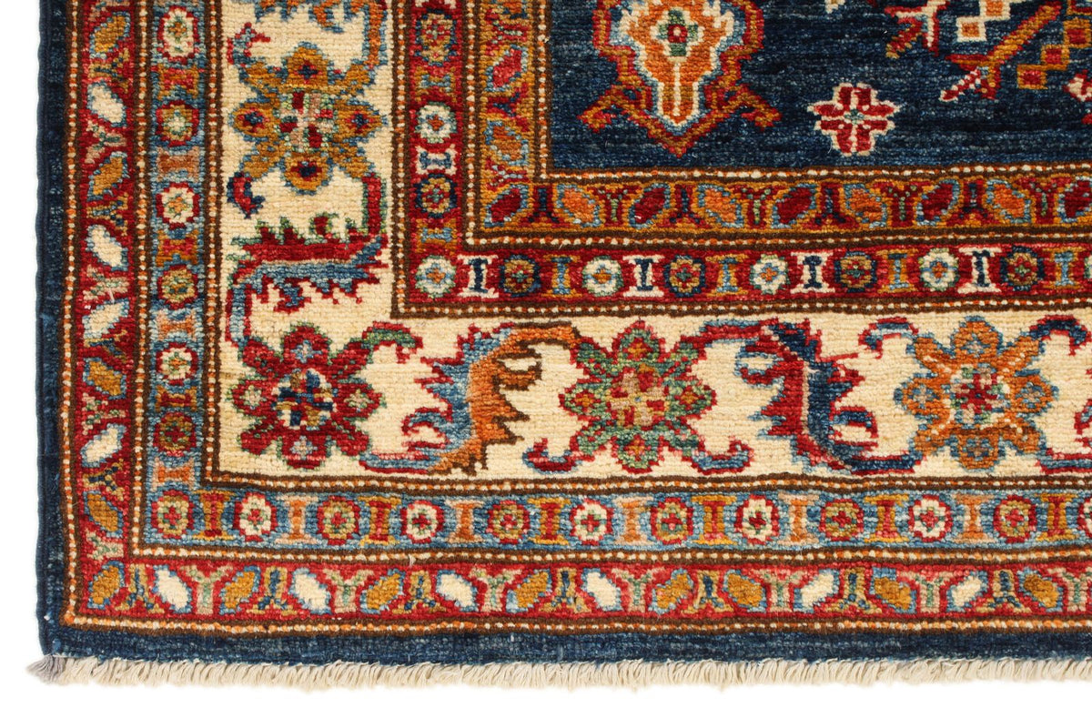 4x6 Navy and Ivory Kazak Tribal Rug