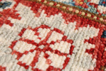 4x5 Light Gray and Red Kazak Tribal Rug