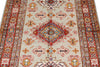 4x5 Light Gray and Red Kazak Tribal Rug