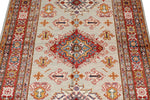 4x5 Light Gray and Red Kazak Tribal Rug