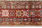 4x5 Light Gray and Red Kazak Tribal Rug