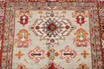 4x5 Light Gray and Red Kazak Tribal Rug