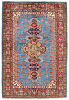 4x6 Blue and Red Kazak Tribal Rug