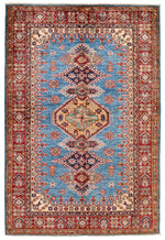 4x6 Blue and Red Kazak Tribal Rug