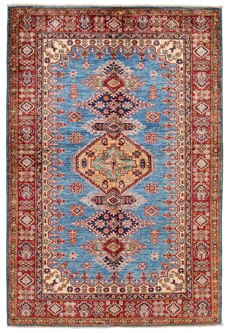 4x6 Blue and Red Kazak Tribal Rug