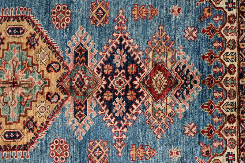 4x6 Blue and Red Kazak Tribal Rug