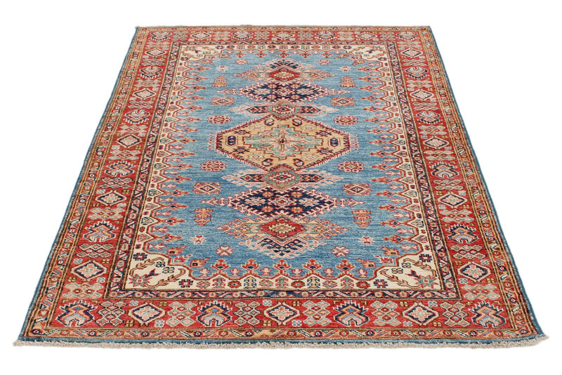 4x6 Blue and Red Kazak Tribal Rug