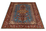 4x6 Blue and Red Kazak Tribal Rug