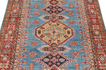 4x6 Blue and Red Kazak Tribal Rug