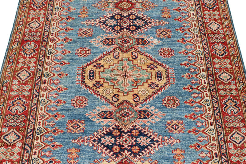 4x6 Blue and Red Kazak Tribal Rug