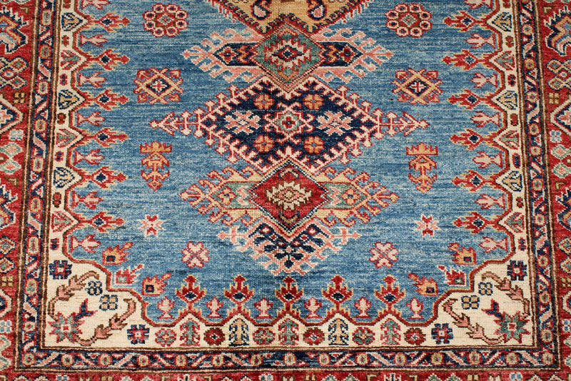 4x6 Blue and Red Kazak Tribal Rug