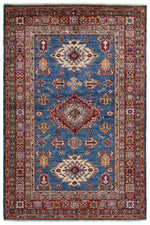 4x6 Blue and Red Kazak Tribal Rug