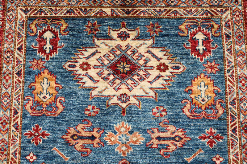 4x6 Blue and Red Kazak Tribal Rug