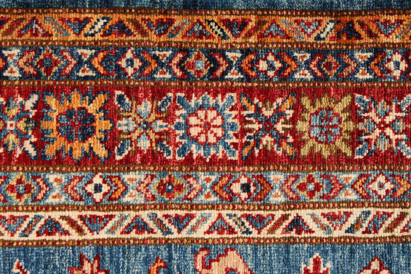 4x6 Blue and Red Kazak Tribal Rug